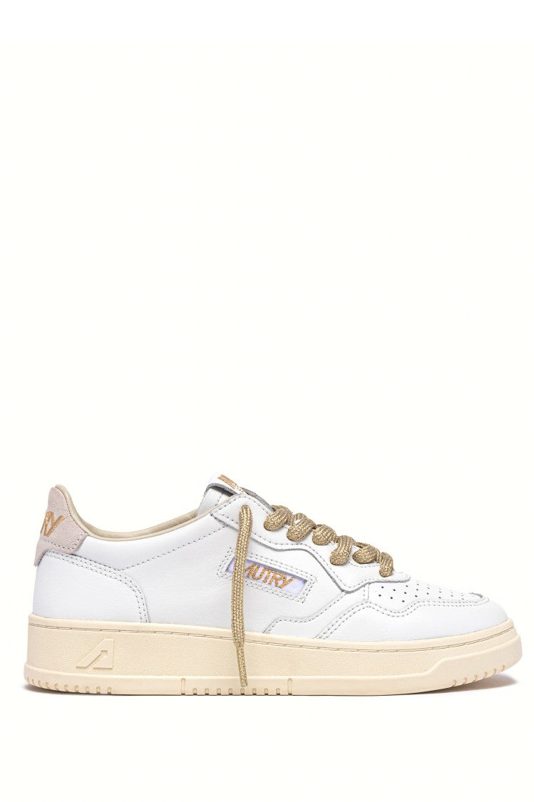 Autry White Medalist Gold Lace Leather Sneakers