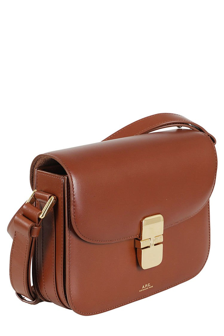 A.P.C. Brown Grace Small Engraved Logo Leather Shoulder Bag