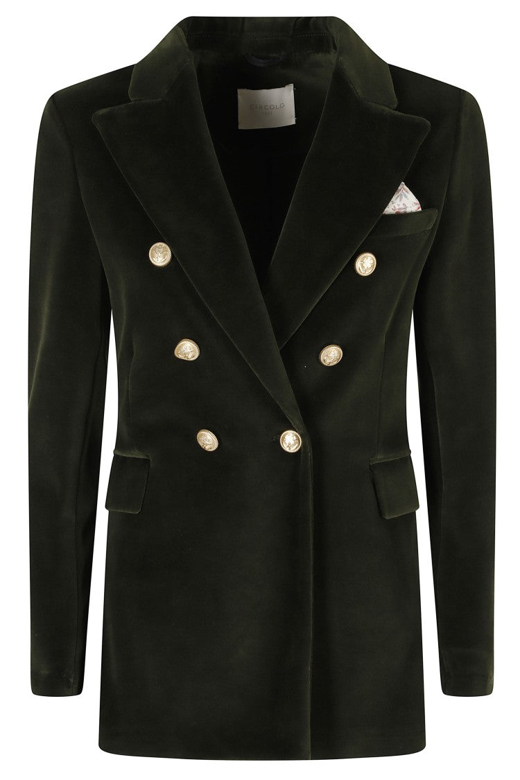 Circolo 1901 Green Double-Breasted Velvet Gold Button Jacket