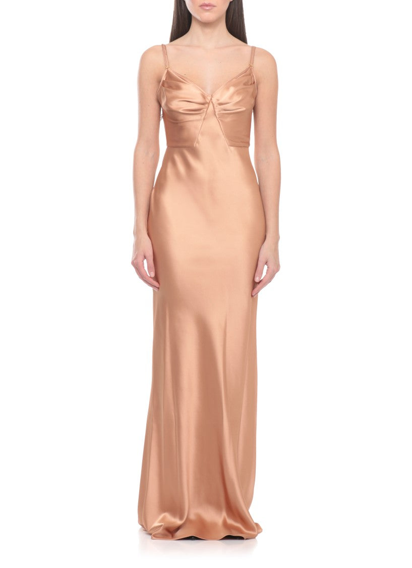 Elisabetta Franchi Satin Evening Dress With Sweetheart Neckline And Flared Hem