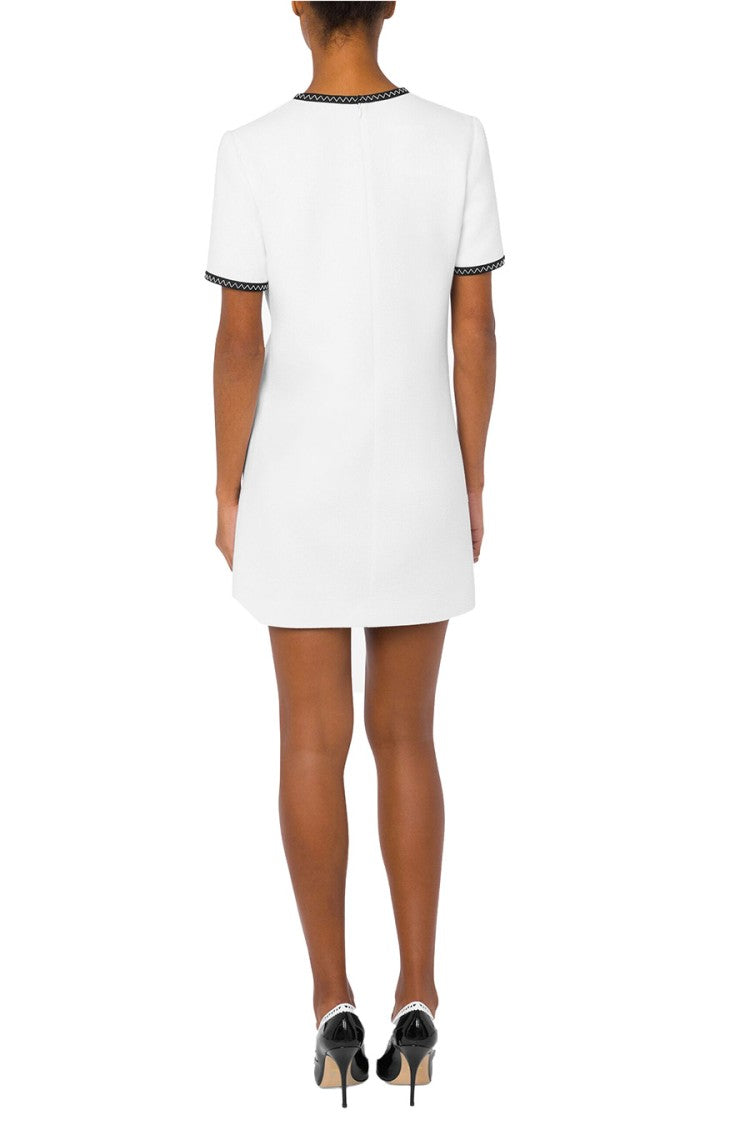 Moschino Structured White Dress With Contrasting Trim And Pockets