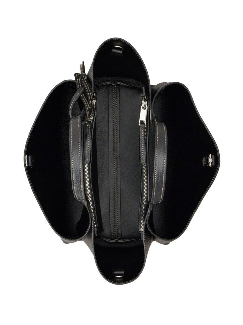 Tod's Black Grained Leather Debossed Logo Tote