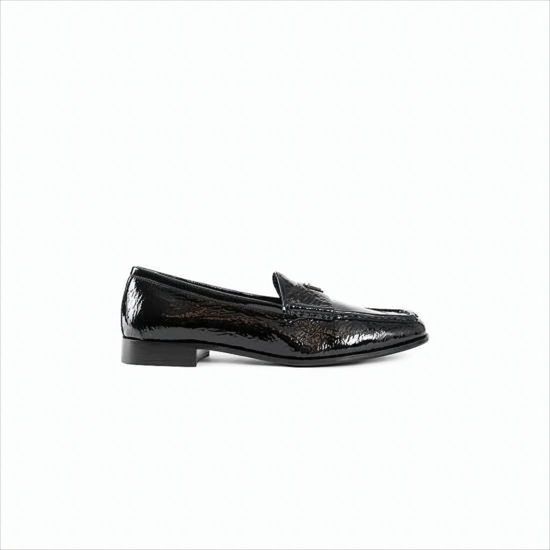 Prada Glossy Lambskin Leather Loafers With Triangular Logo