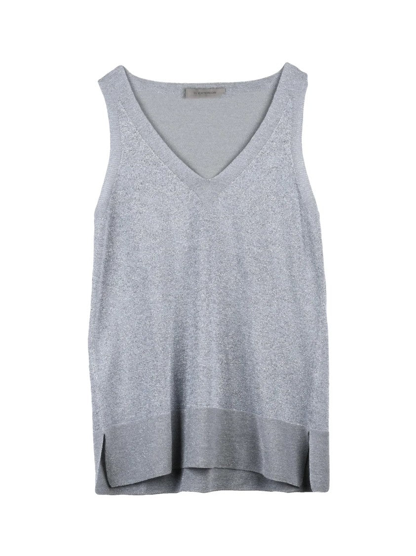 D. Exterior Silver Cotton Viscose Polyester Polyamide Metallic Top