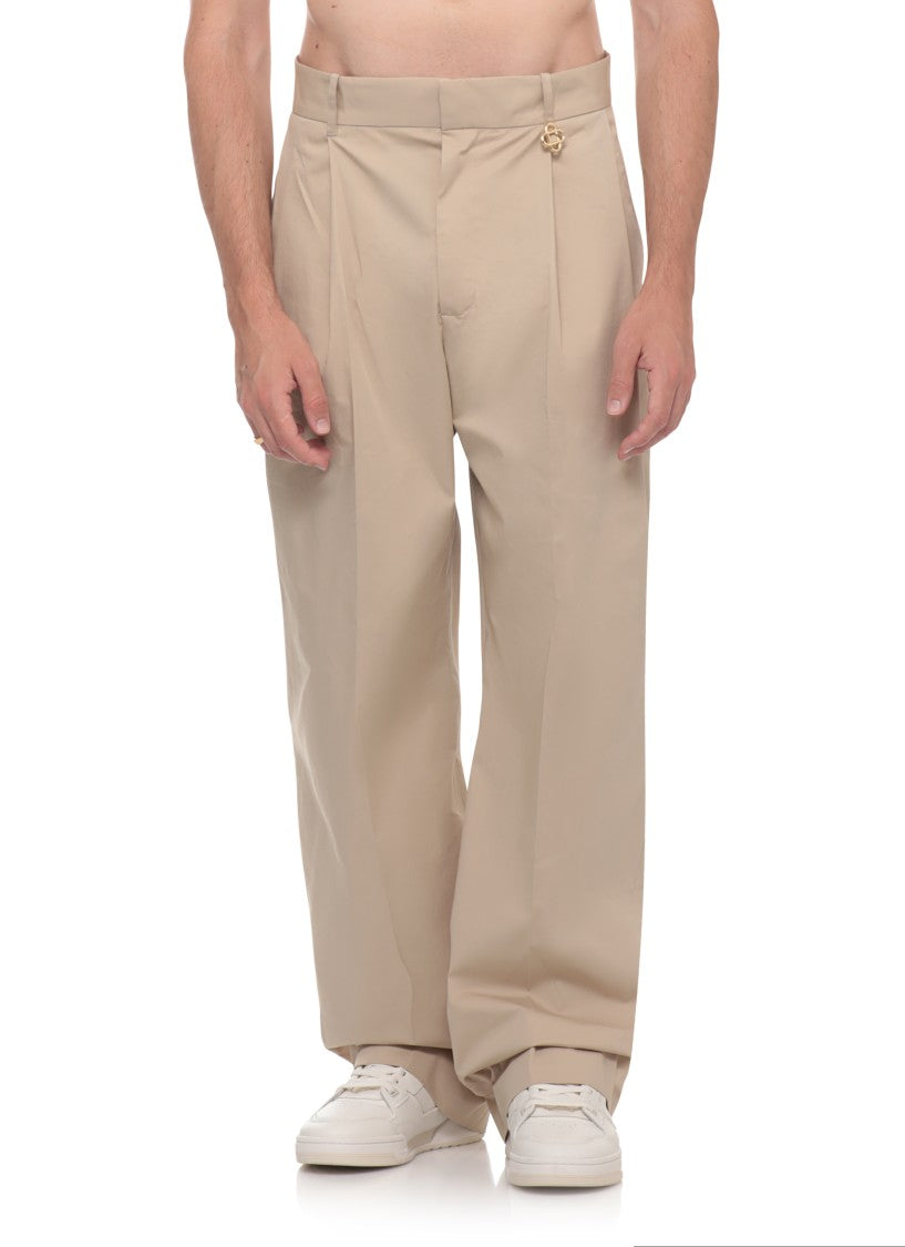 Casablanca Beige Metal Monogram Cotton Pants