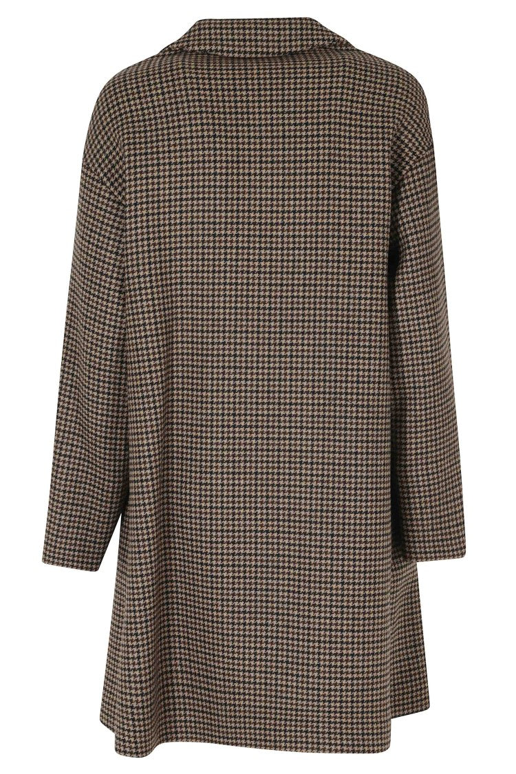 Kiltie Paul Beige Houndstooth Virgin Wool Coat