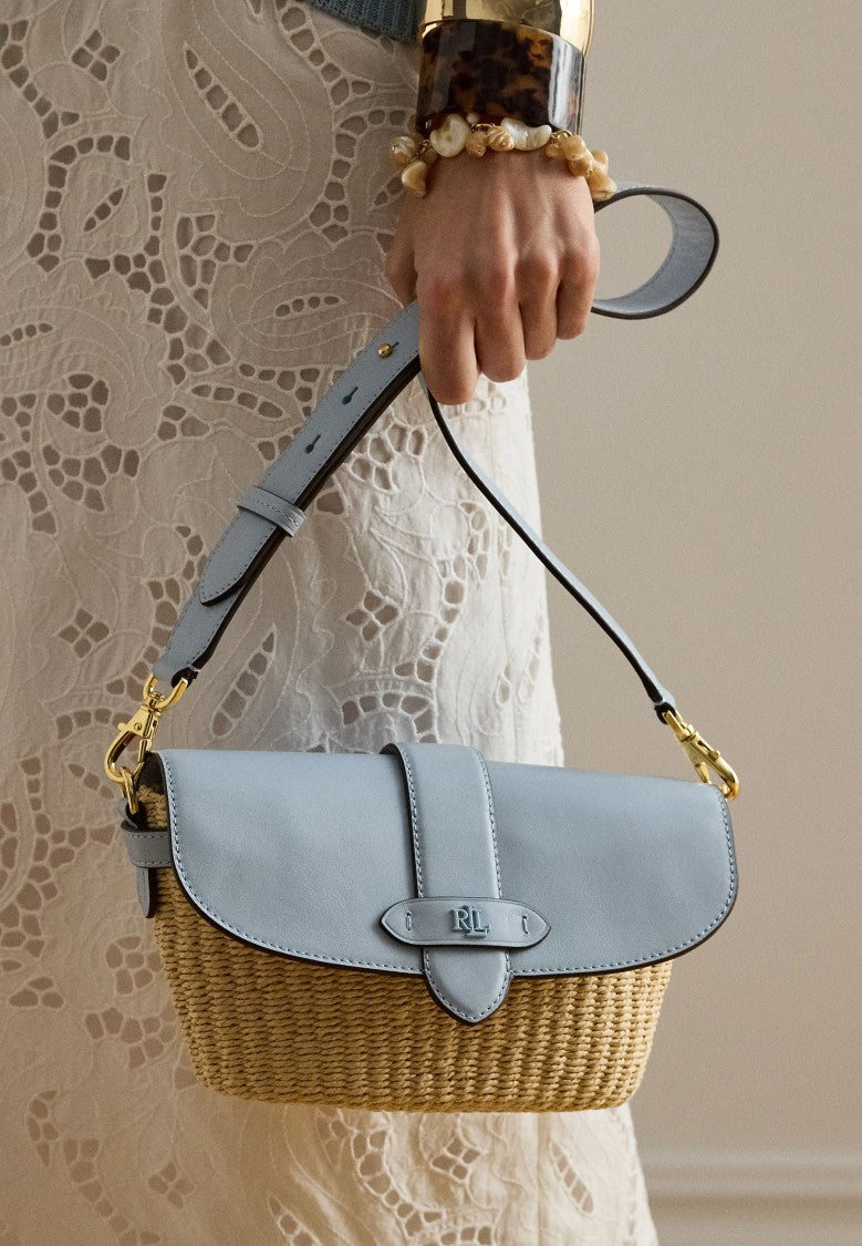 Lauren Ralph Lauren Woven Straw Shoulder Bag With Smooth Flap