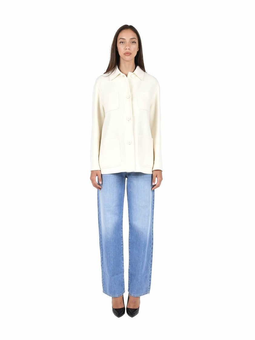 Max Mara Chic White Overshirt In Wool-Silk-Cashmere Blend