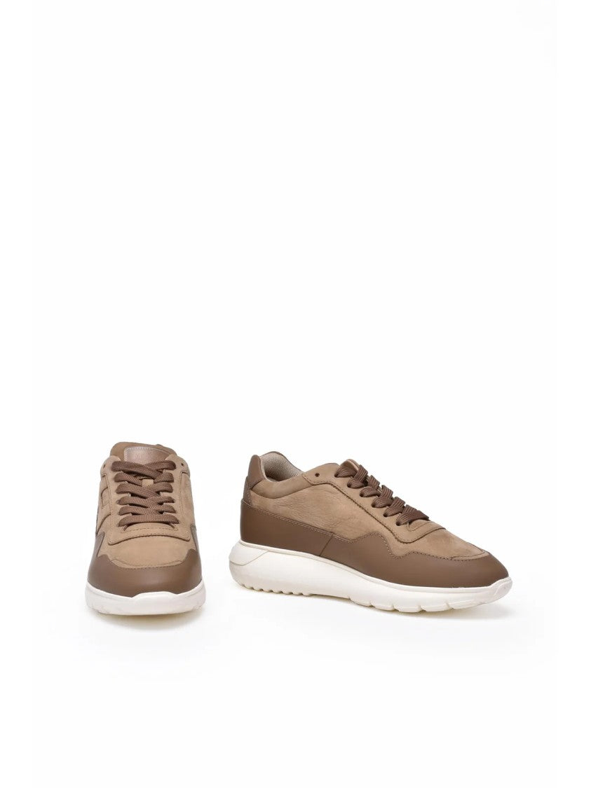 Hogan Beige Leather-Blend Interactive Sneakers
