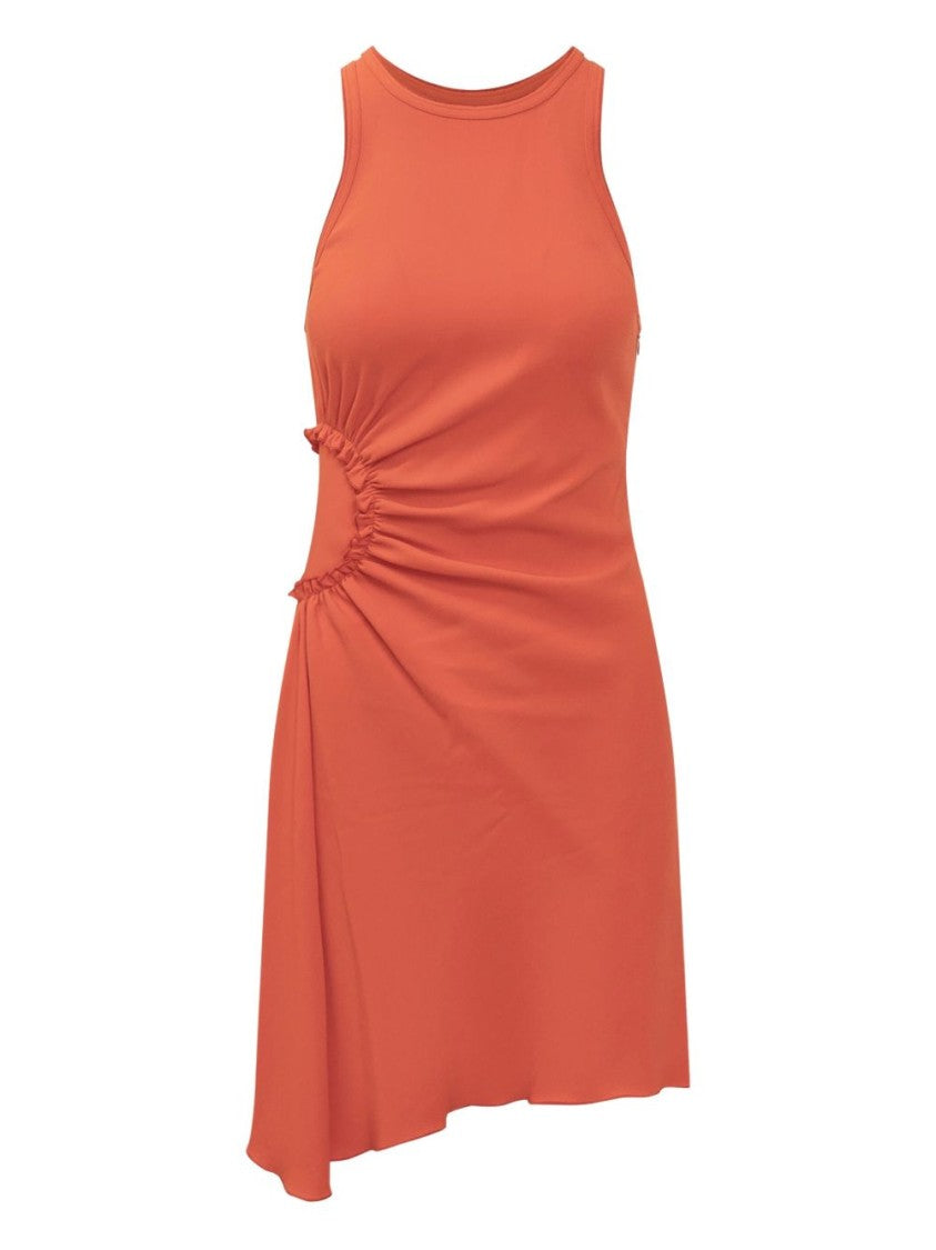 Victoria Beckham Pumpkin Orange Asymmetric Hem Dress With Round Neck