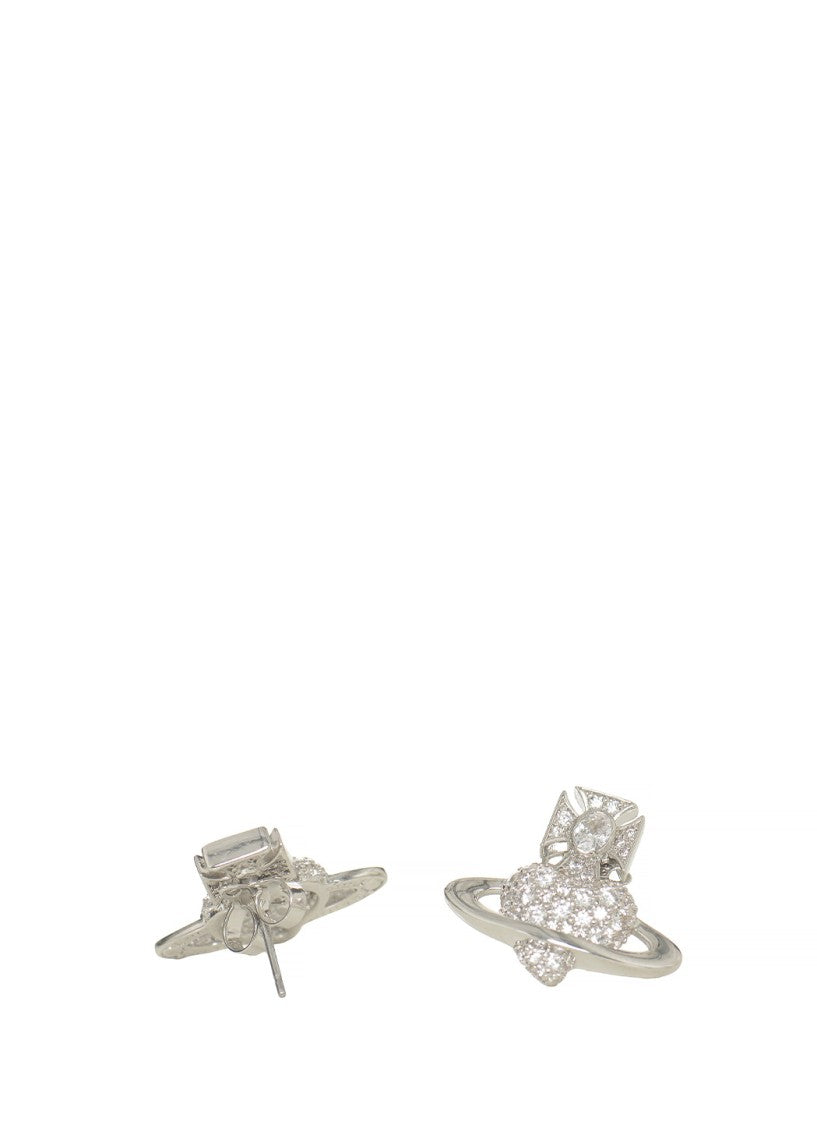 Vivienne Westwood Silver-Tone Orb Logo Earrings With Contrasting Crystals