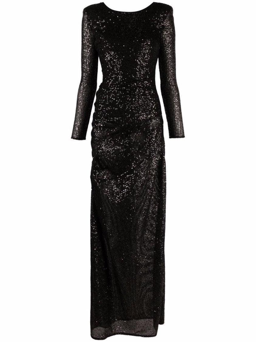 Elisabetta Franchi Fitted Black Sequin Evening Dress With Asymmetrical Back