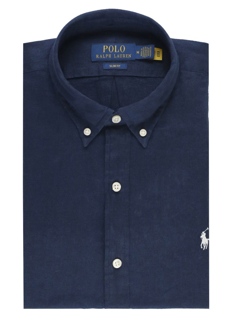 Polo Ralph Lauren Blue Slim-Fit Embroidered Linen Shirt