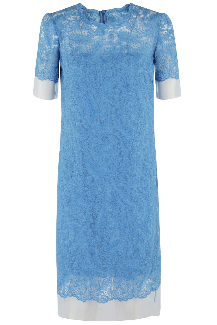 Ermanno Scervino Intricate All-Over Lace Midi Dress With Short Sleeves