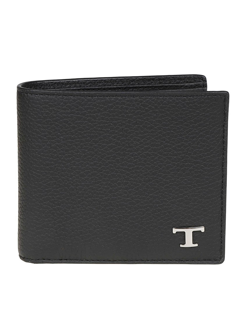 Tod's Black Tsy Metallic Emblem Calf Leather Bifold Wallet