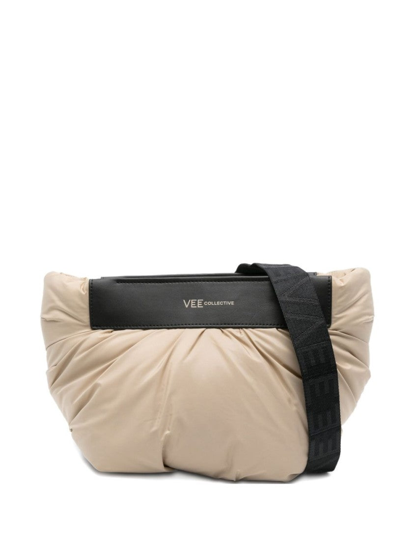 Veecollective Beige Clutch With Ruched Nylon