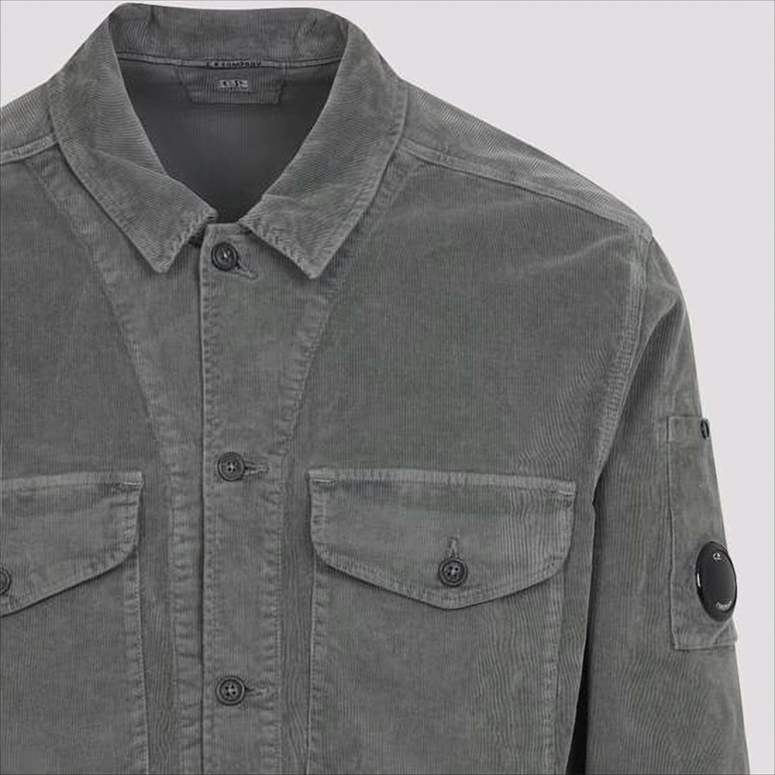 C.P. Company Structured Grey Jacket With Button-Up Front And Signature Lens Detail