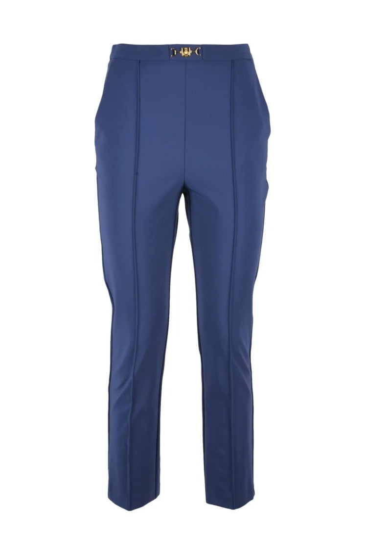 Elisabetta Franchi Mid-Rise Blue Leggings With High-Stretch Fabric