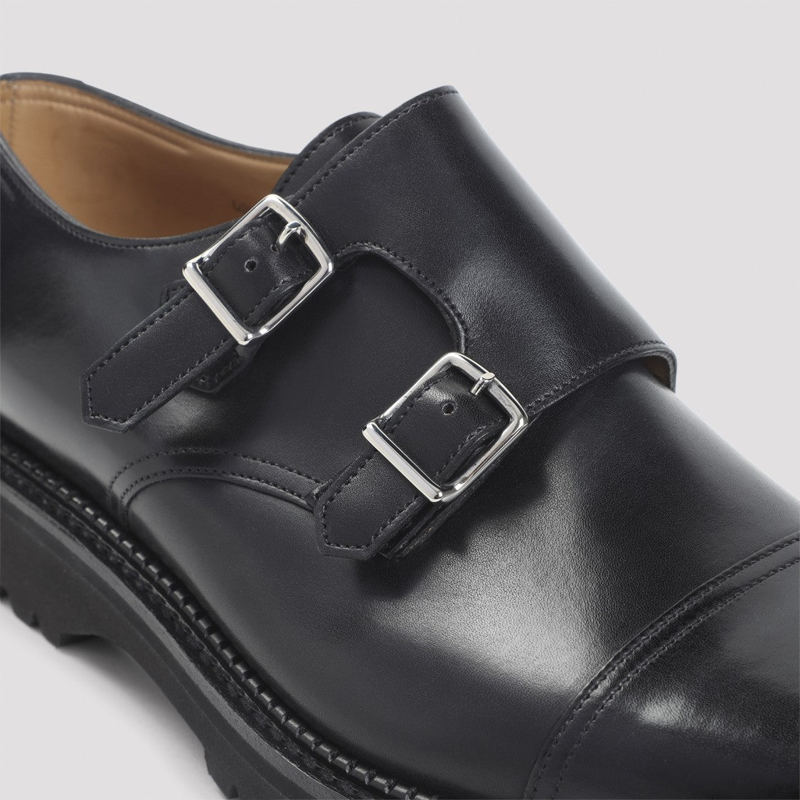 John Lobb Almond Toe Leather Shoes With Dual Buckle Straps