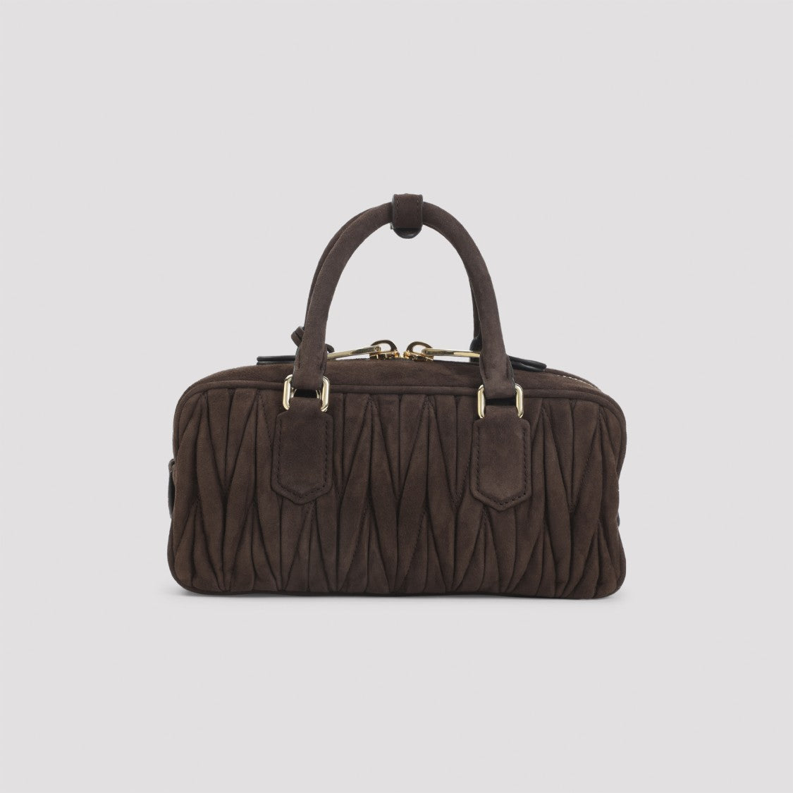 Miu Miu Quilted Brown Lamb Leather Shoulder Bag With Logo Plaque