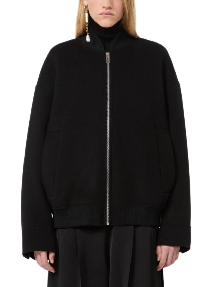 Sportmax Boxy Black Jacket With High Collar And Oversized Sleeves
