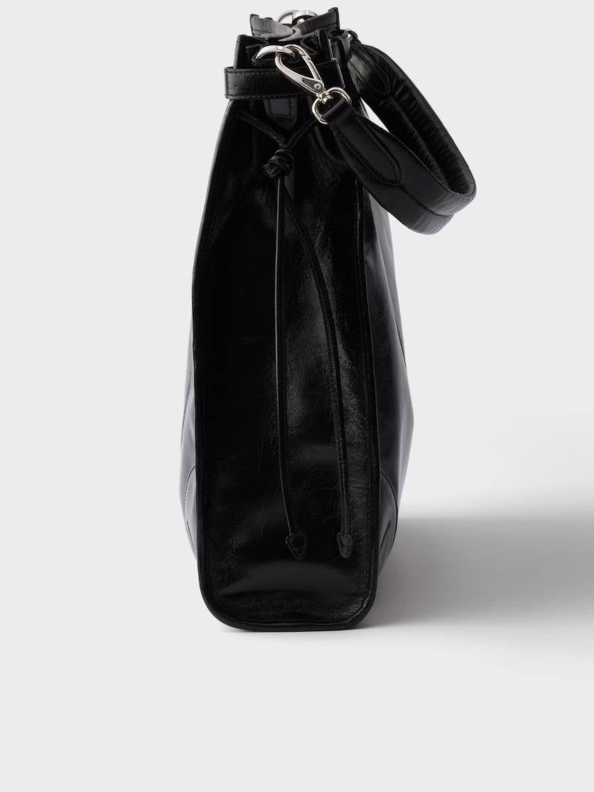 Prada Black Bandoliera Glossy Leather Shoulder Bag