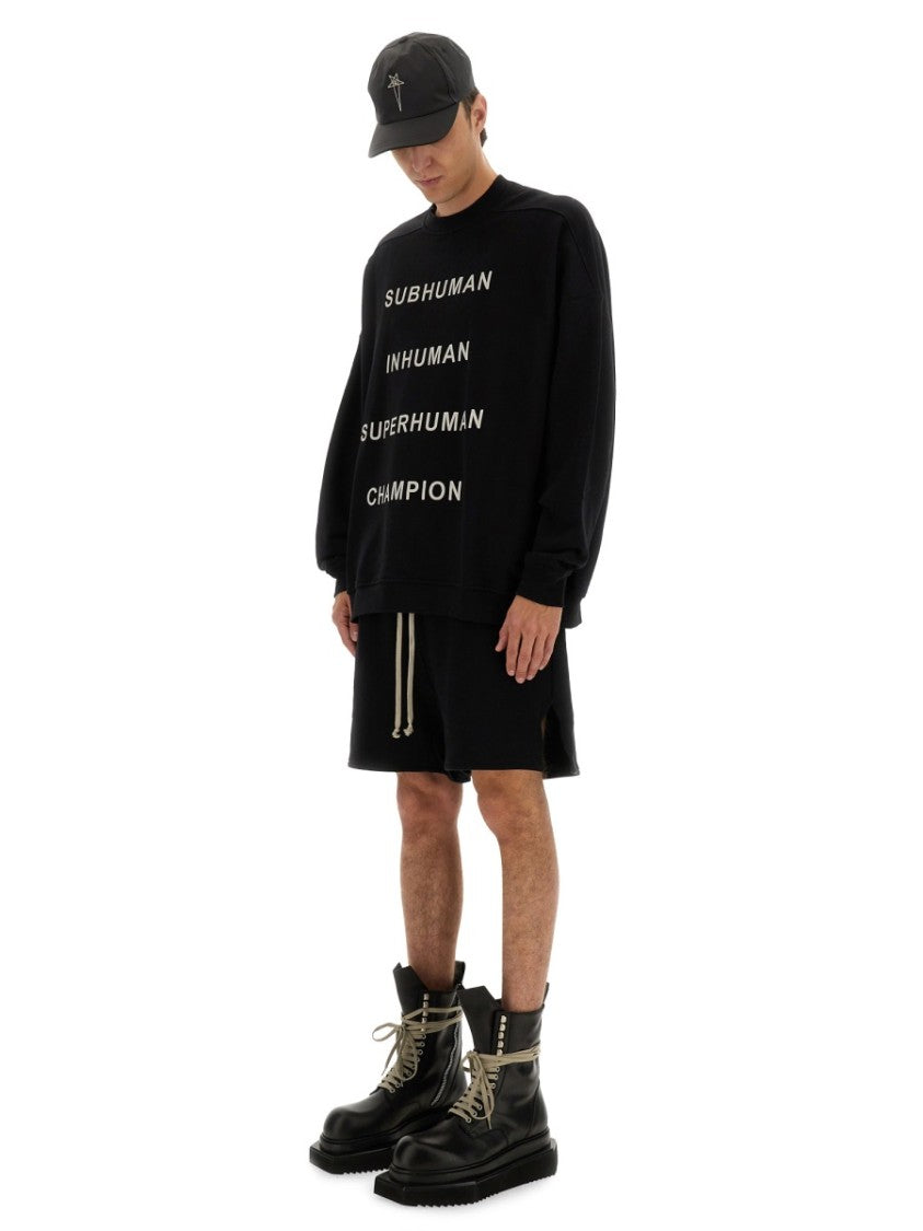 Champion X Rick Owens Oversized Black Sweatshirt With Graphic Design