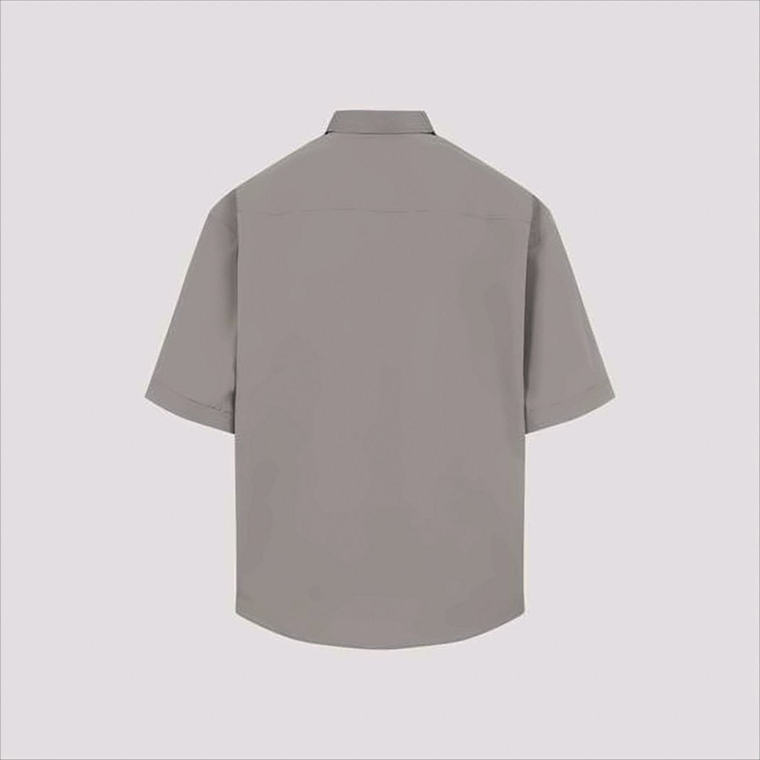 Ami Paris Short-Sleeve Grey Classic Cotton Shirt With Embroidered Detail