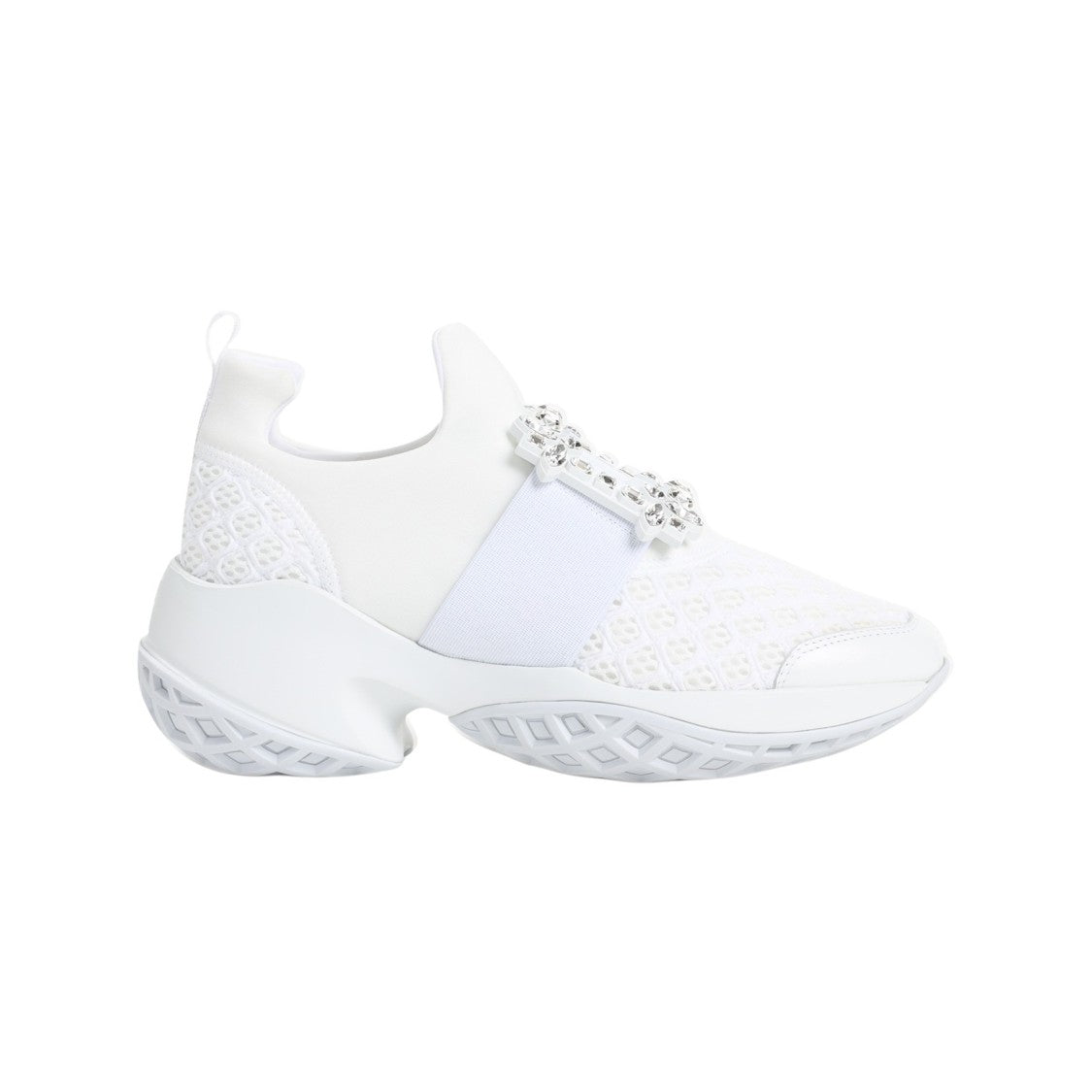 Roger Vivier Textured White Sneakers With Decorative Embellishment