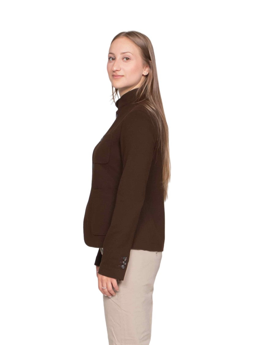 Circolo 1901 Structured Brown Jacket With Stand Collar And Button-Down Front