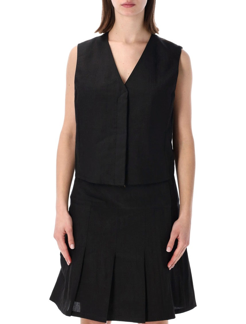 Our Legacy Techflax Soot Black Waistcoat With Embroidered Lining