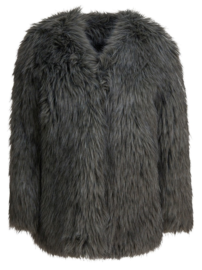 Thelaurent Cropped Fur-Texture Jacket With Collarless Neckline