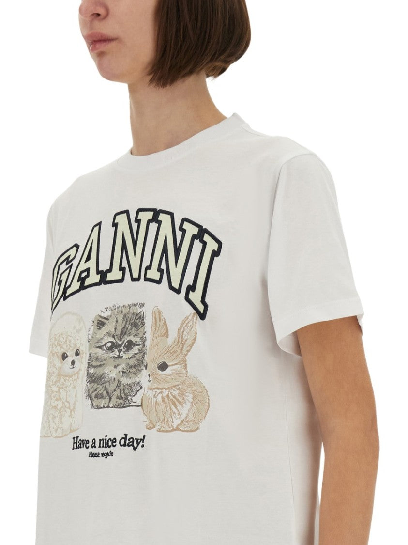 Ganni Playful Graphic Print Relaxed Fit Ganni T-Shirt