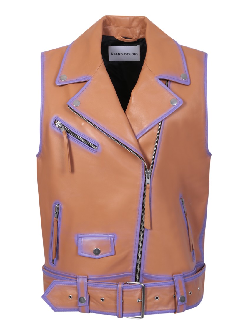 Stand Studio Tan And Lilac Biker Vest