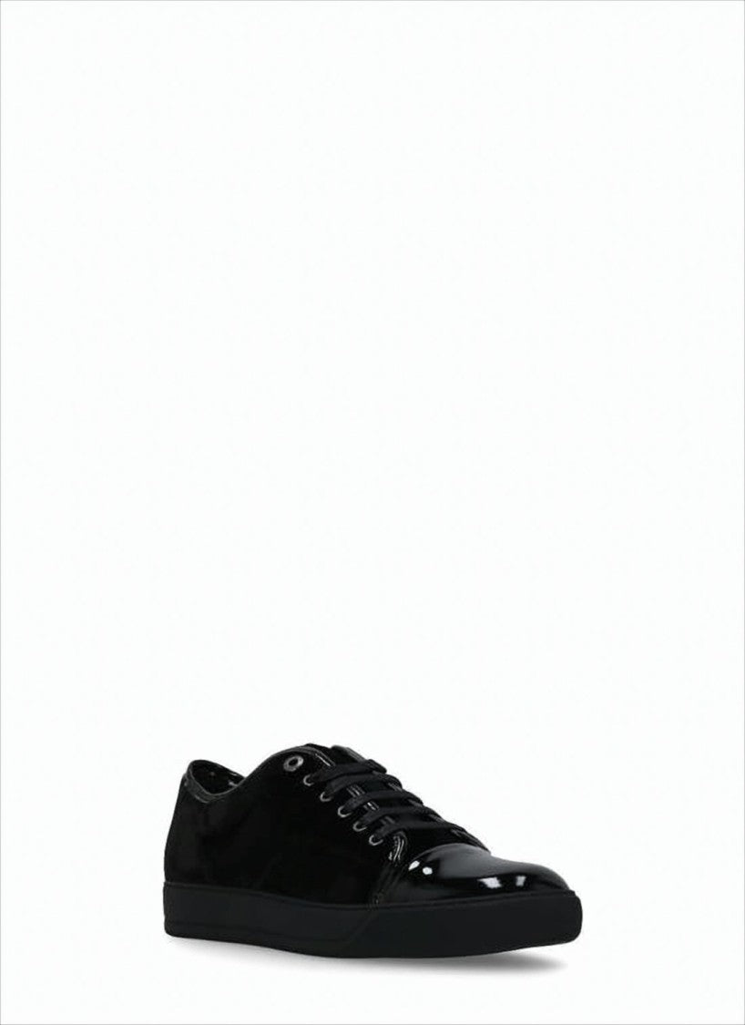 Lanvin Lace-Up Black Sneakers With Patent Leather Accents