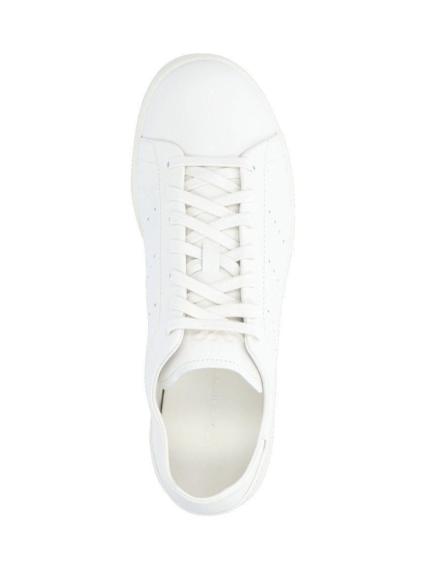 Y-3 White Leather Sneakers With Rounded Toe And Lace-Up Closure