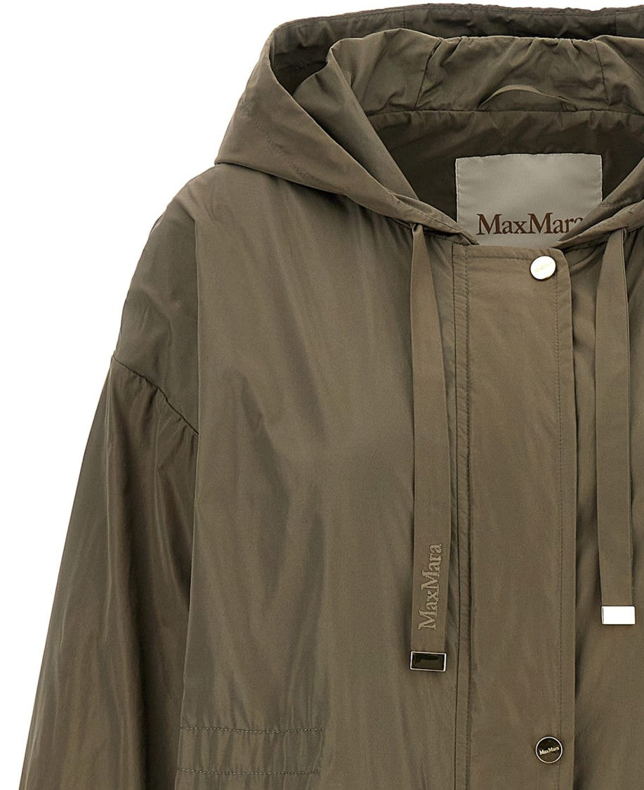 Max Mara Hooded Long Coat With Gathered Front Details