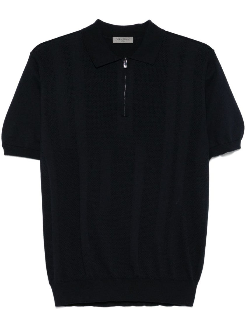 Corneliani Tailored Black Short-Sleeve Sweater With Polo Collar