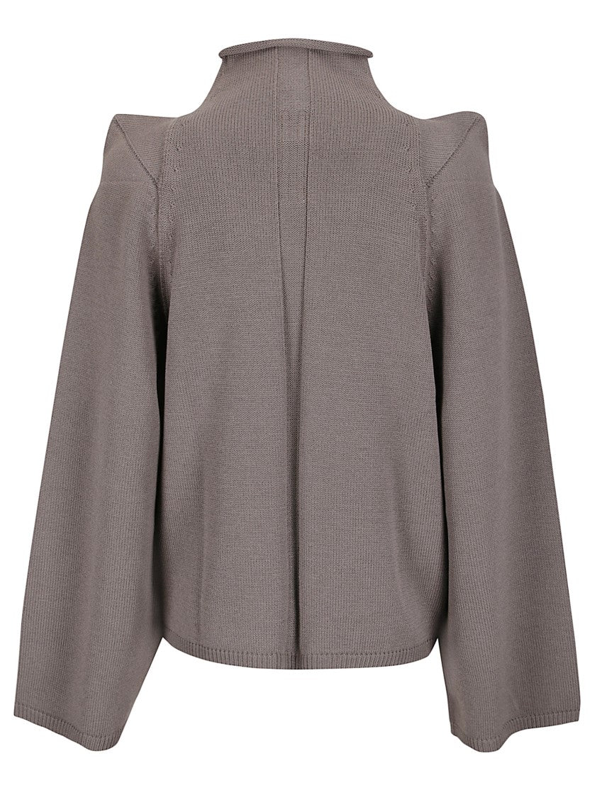 Rick Owens High-Collared Thick Knit Wool Sweater With Geometric Shoulder Details