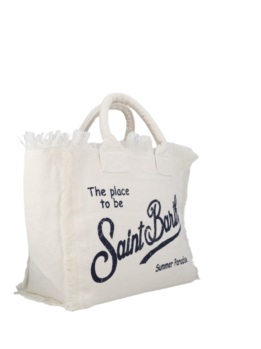 Mc2 Saint Barth Off-White Frayed Edges Tote Bag