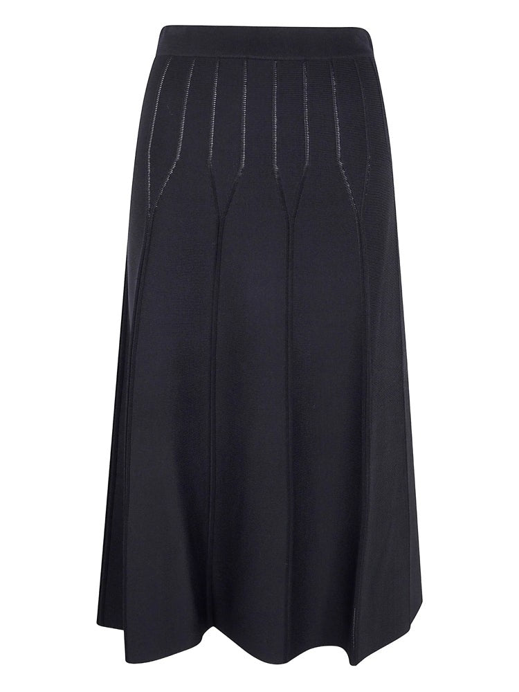 Twin-Set Flared Black Knitted Skirt With Textured Knit Patterns