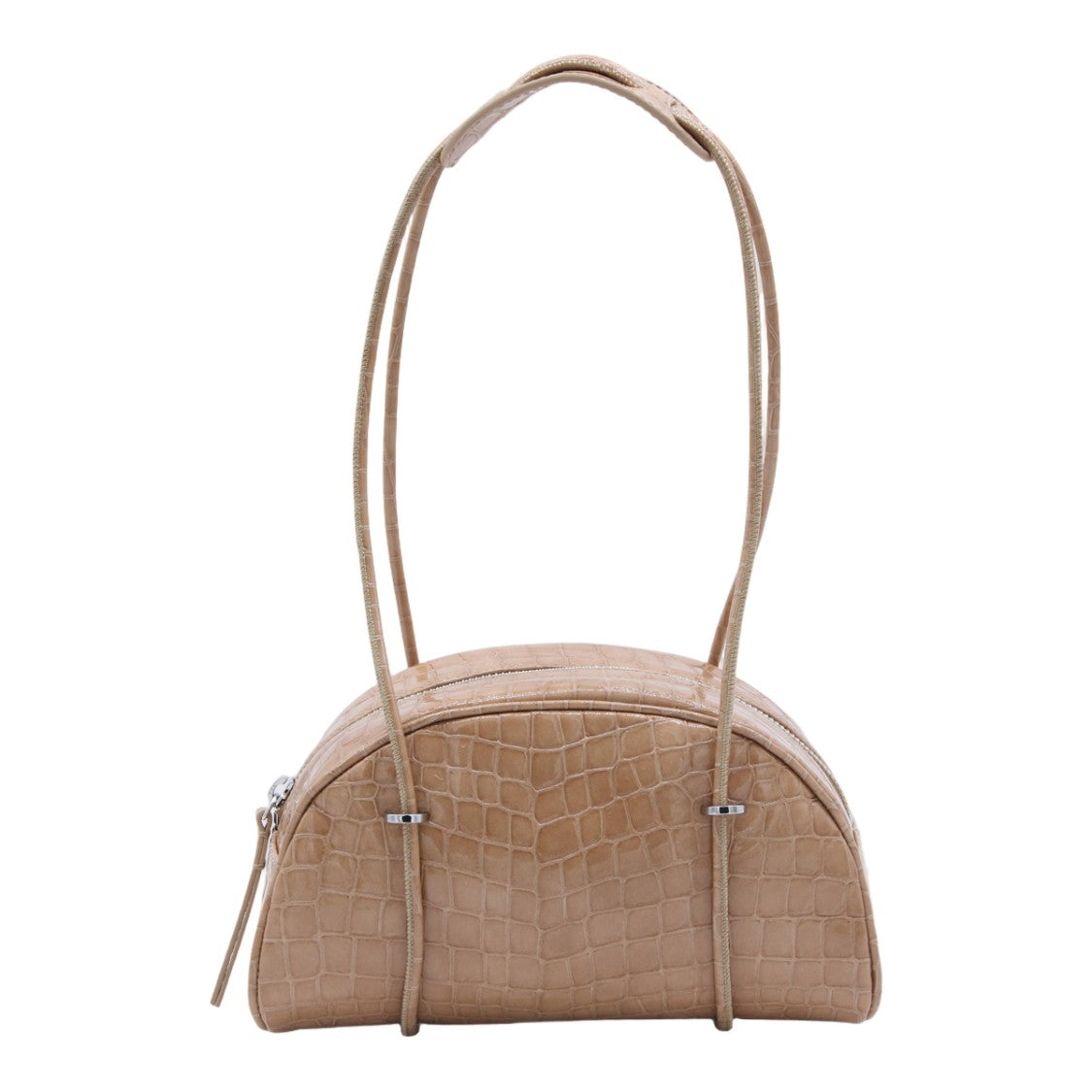 By Far Crocodile-Embossed Semi-Circular Handbag