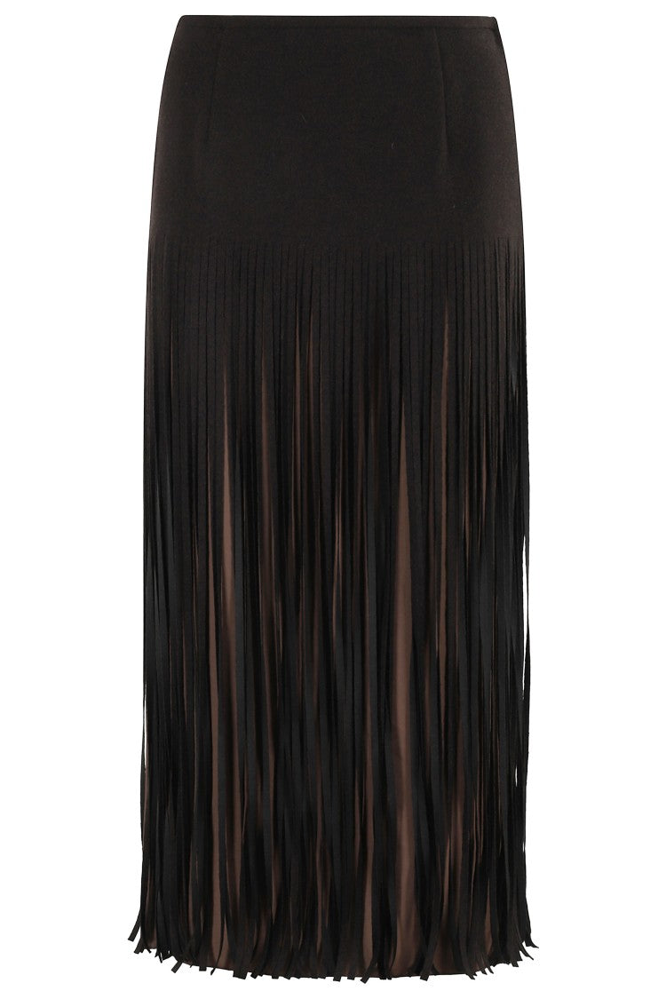 Tela Fringed High-Waisted Wool Skirt By Tela