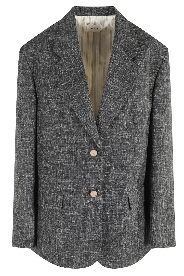 Alysi Mono-Breasted Charcoal Blazer With Textured Graniglia Fabric
