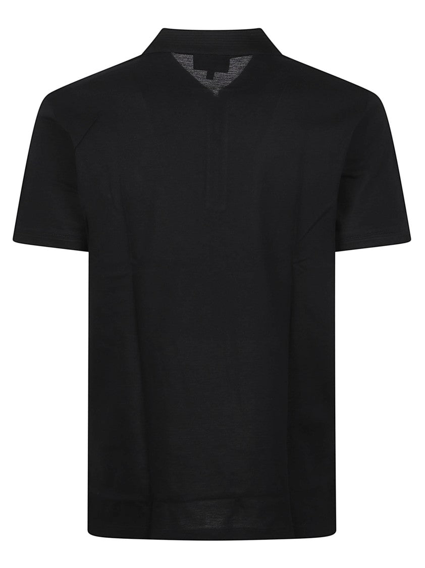 Emporio Armani Half-Zip Short-Sleeve Classic Collar Black Polo Shirt