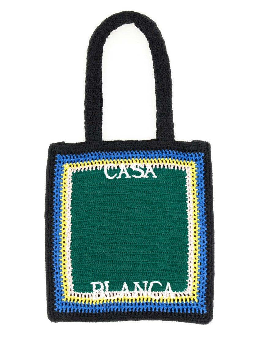 Casablanca Square Stripe Crochet Bag With Contrasting Accents