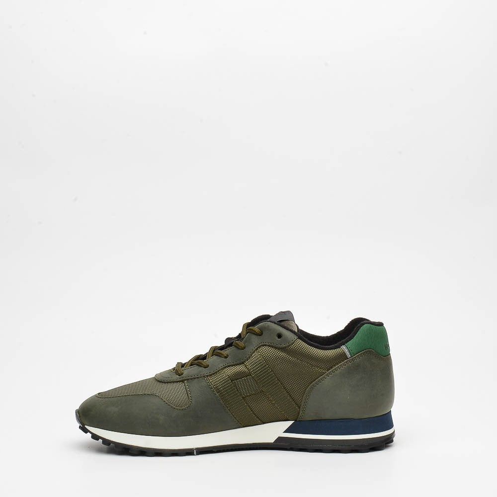 Hogan Nubuck And Green Fabric Sneakers