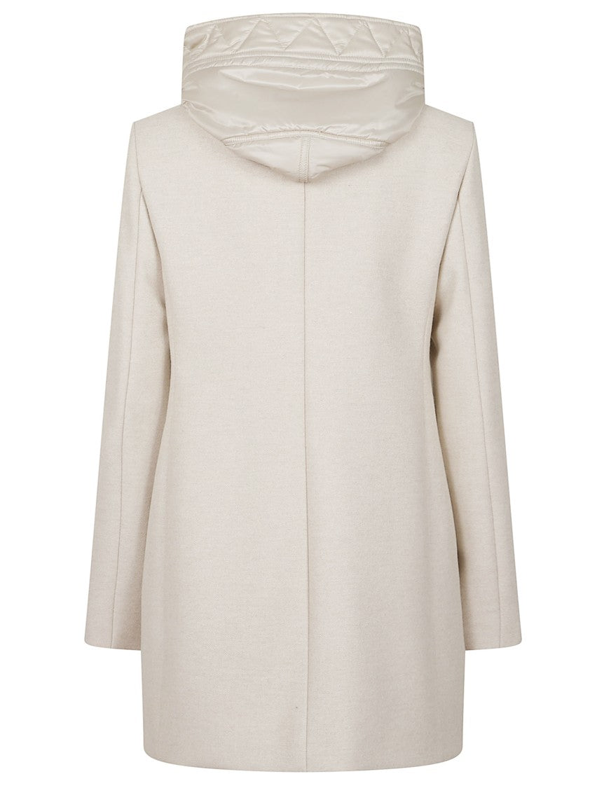Fay Ivory Double-Front Wool And Cashmere Blend Coat With Drawstring Hood And Nylon Bib
