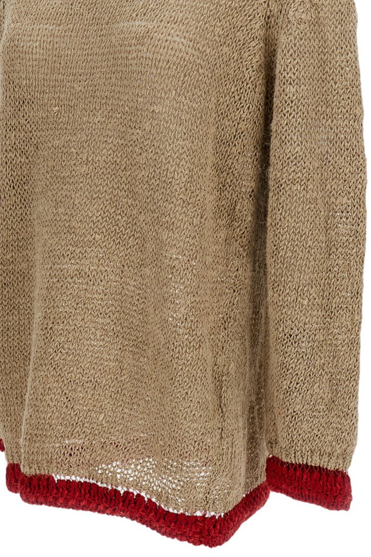 Comme Des Garçons Beige Open-Knit Raw Linen Sweater