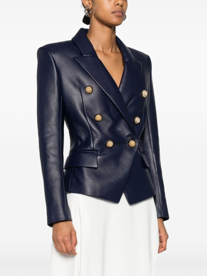 Balmain Midnight Blue Lambskin Double-Breasted Jacket